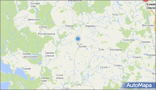 mapa Sokółki, Sokółki gmina Kowale Oleckie na mapie Targeo